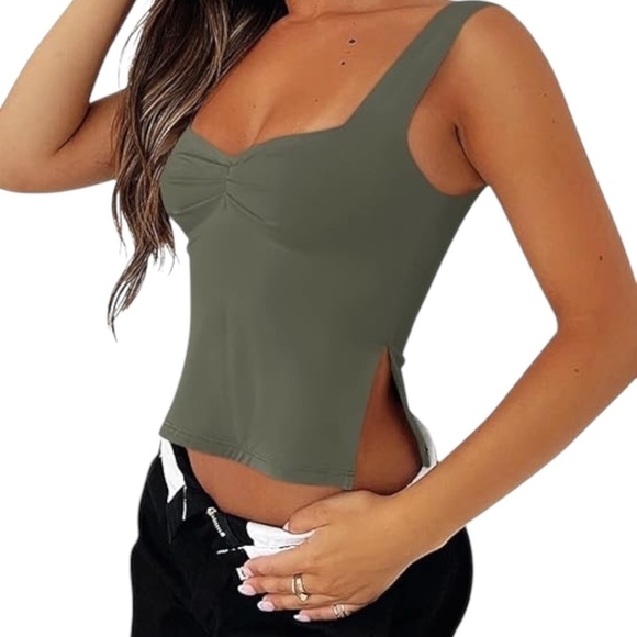 ReoRia Tank Top Cropped Sweetheart Neckline Green XL - Picture 4 of 5